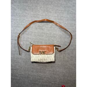 Michael Kors MK Signature Crossbody Bag-Vanilla/Brown/Leather/Gold Chain/Purse